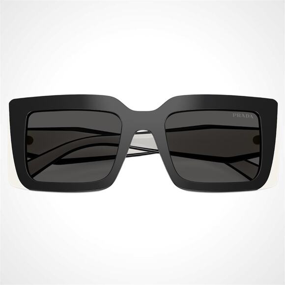 NEW PRADA Sunglasses Black White Talc Gold Symbole Logo Womens Rectangle